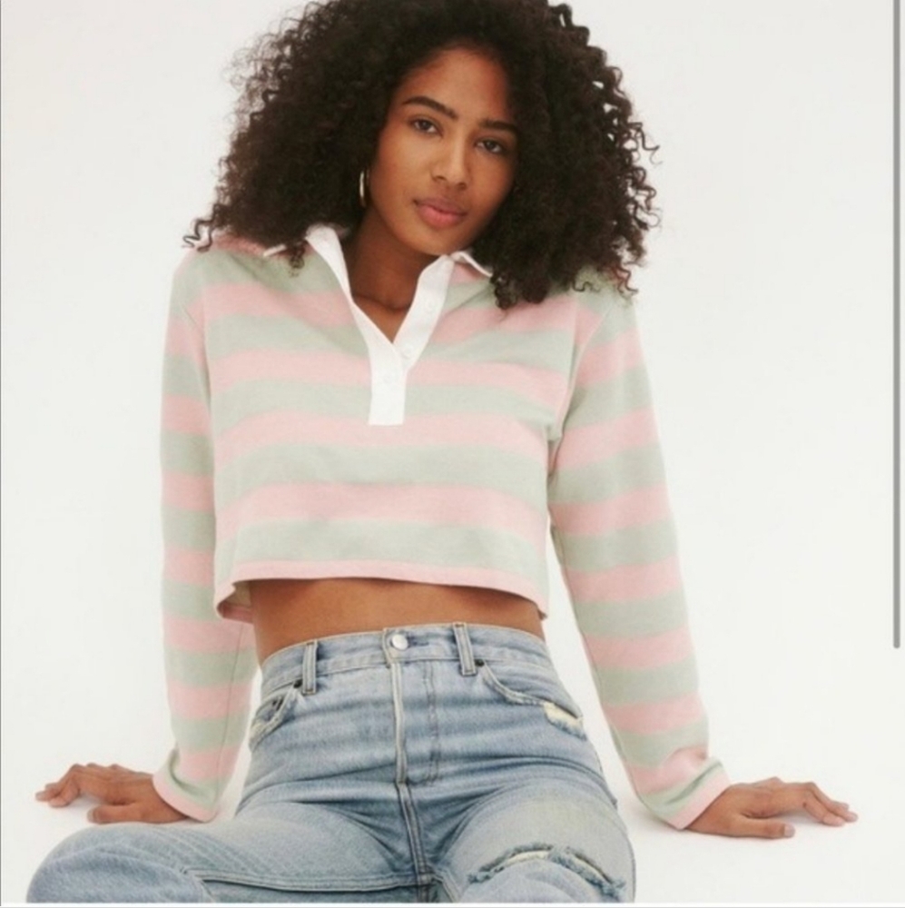 Reformation | NWOT Anna Rugby Shirt in Candy Stripe Pink Green New Medium